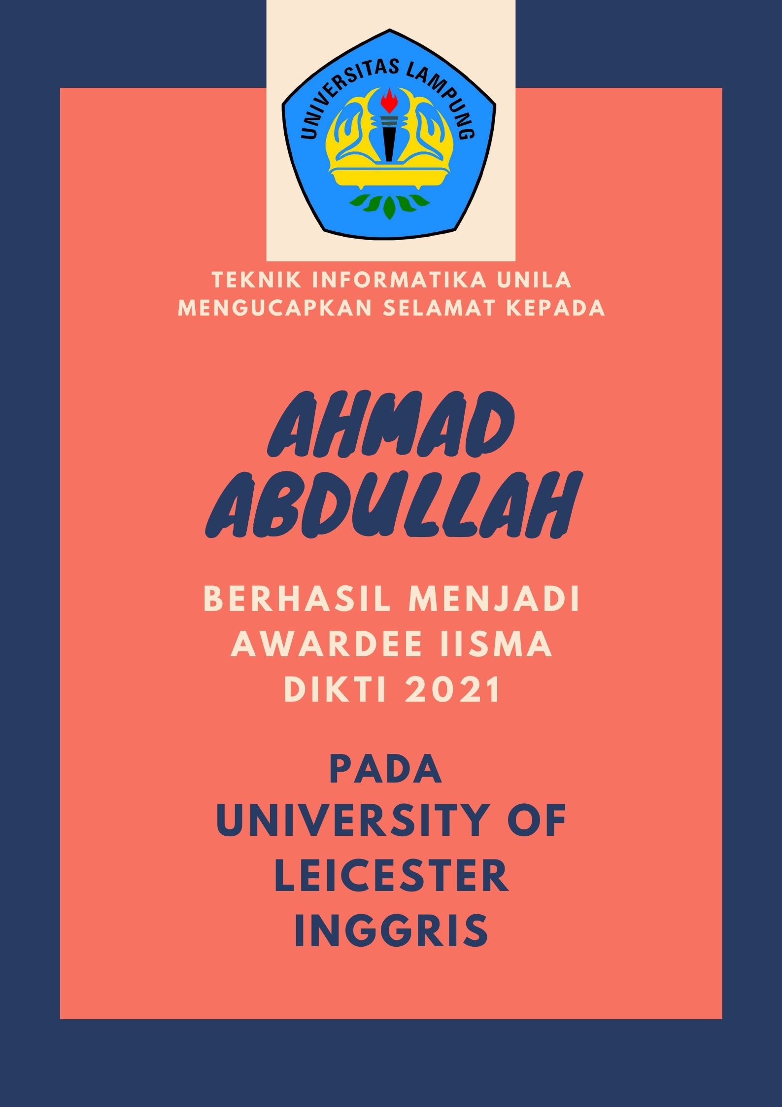 Ahmad Abdullah  Awardee program Indonesian International Student Mobility Awards (IISMA) 2021